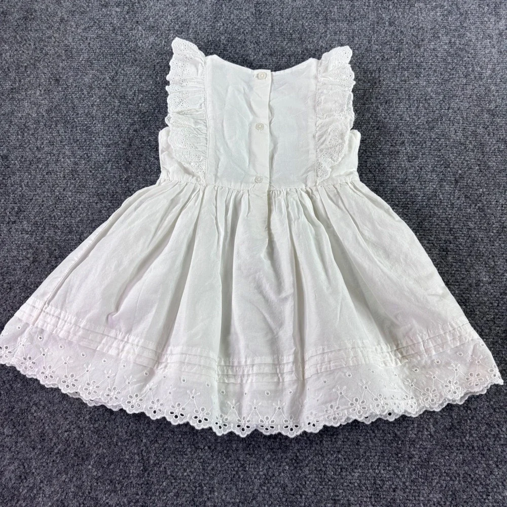 OshKosh B'gosh Eyelet Dress Kids 2T White Ruffle Sleeve Cotton Summer Boho